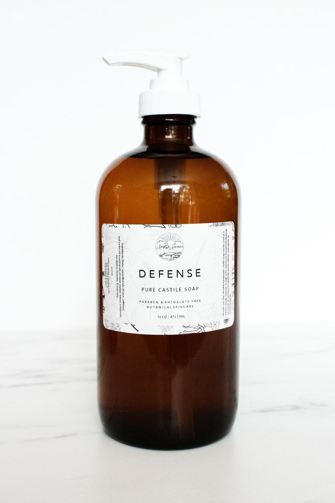 Soap & Sunshine Pure Castile Soap 16 oz Glass Dispenser - Defense